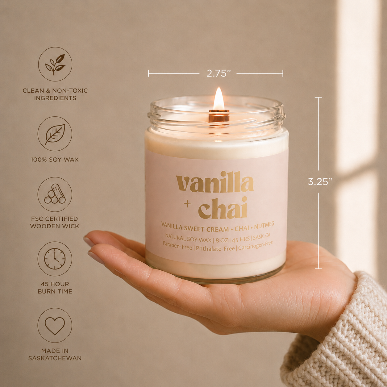 VANILLA CHAI | 8OZ NON TOXIC SOY CANDLE