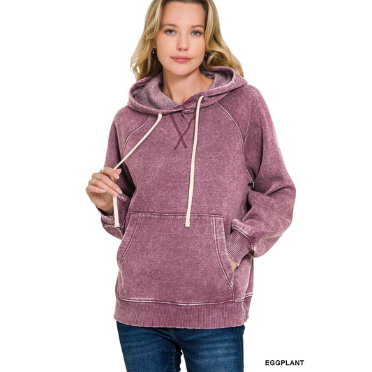 Curvy Acid Wash Fleece Hoodie