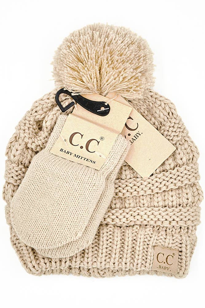 C.C Baby Pom Beanie and Mitten Set