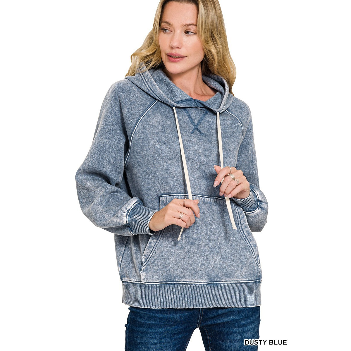 Curvy Acid Wash Fleece Hoodie
