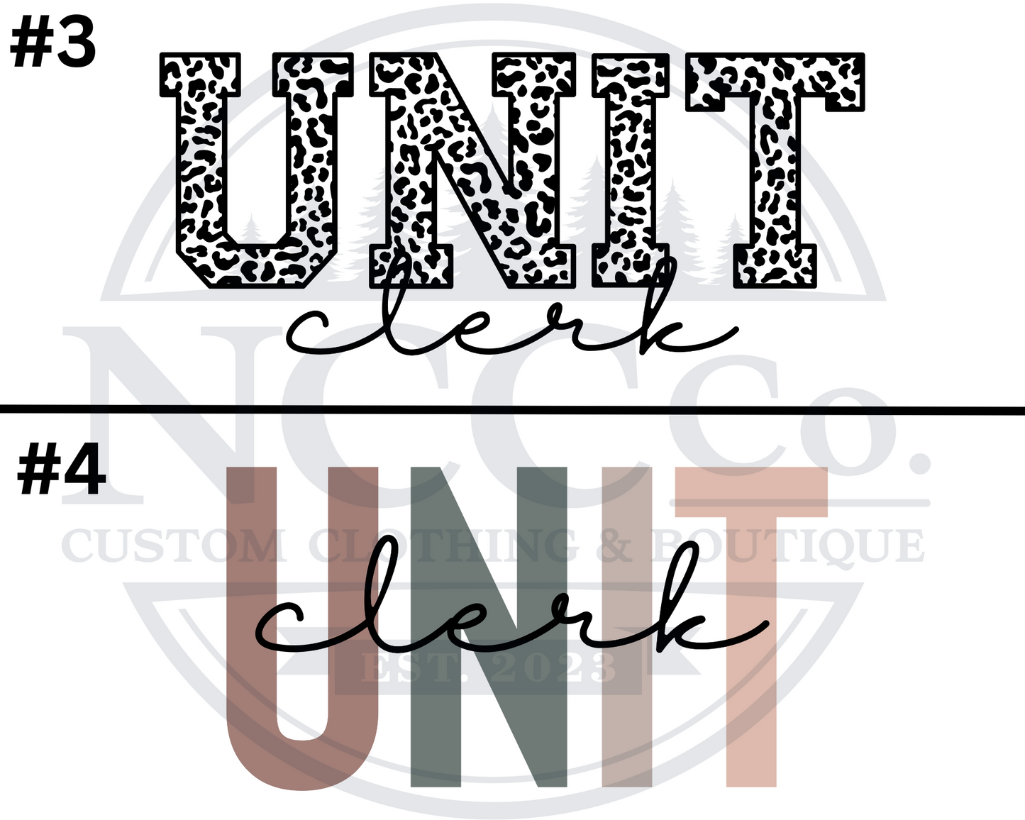 Unit Clerk - Centre Chest Designs