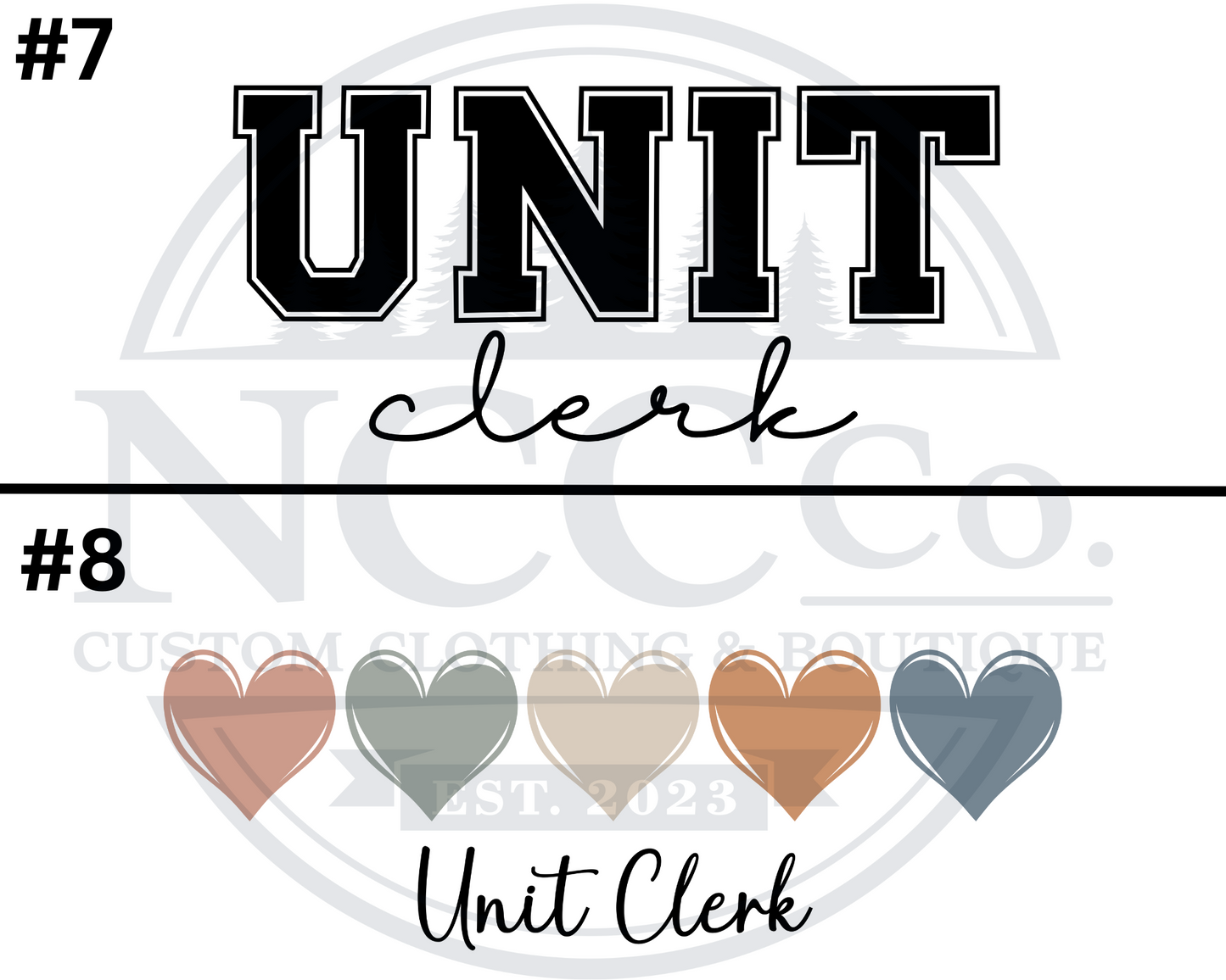 Unit Clerk - Centre Chest Designs
