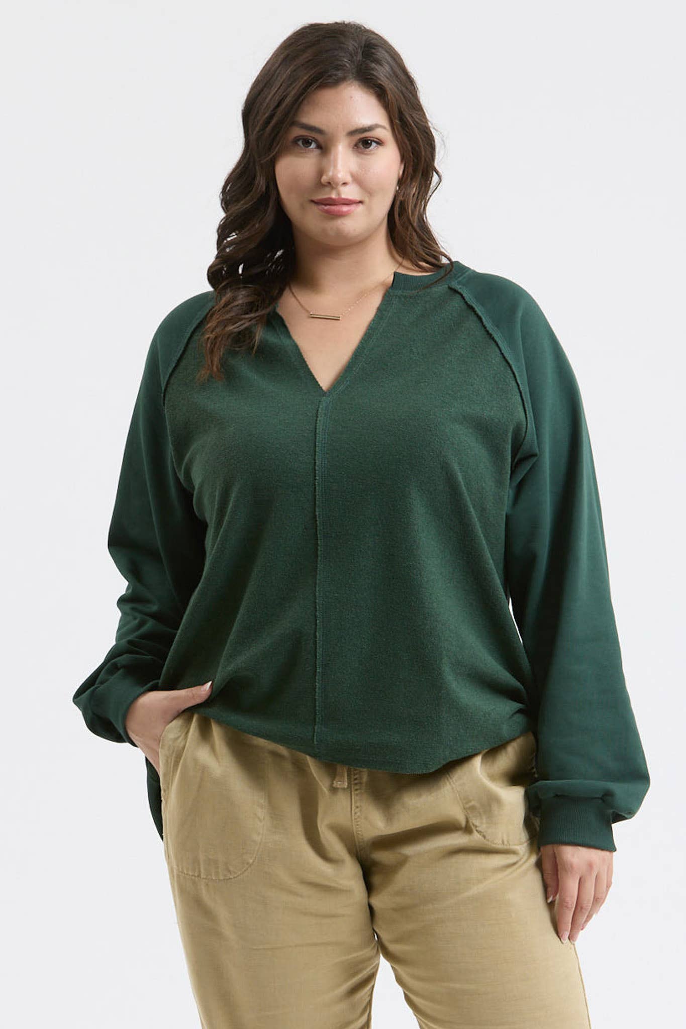 Curvy Exposed Seam Relaxed Long Sleeve Knit