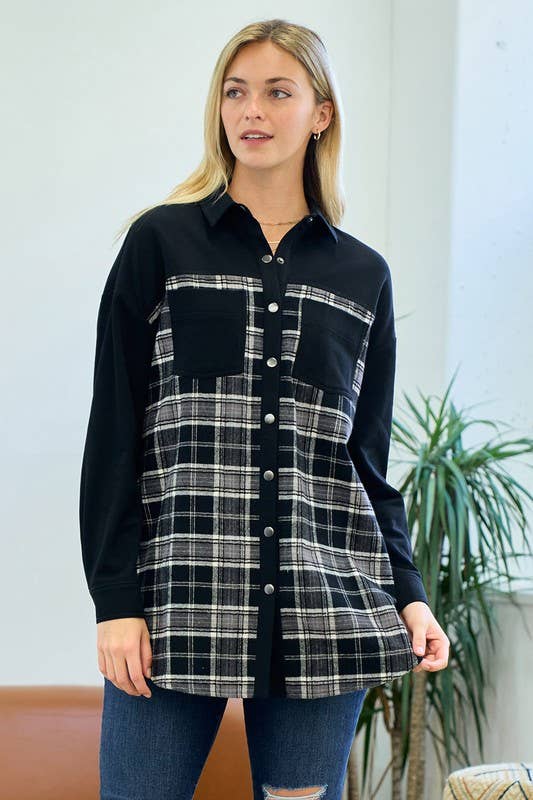 Plaid Mixed Button Up: SIZE XL