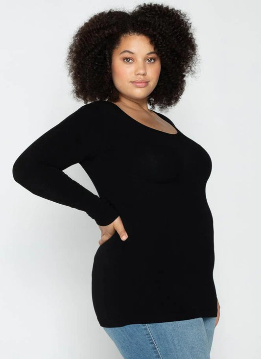 Curvy Bamboo Scoop Neck Long Sleeve