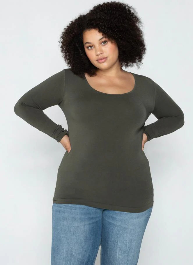 Curvy Bamboo Scoop Neck Long Sleeve