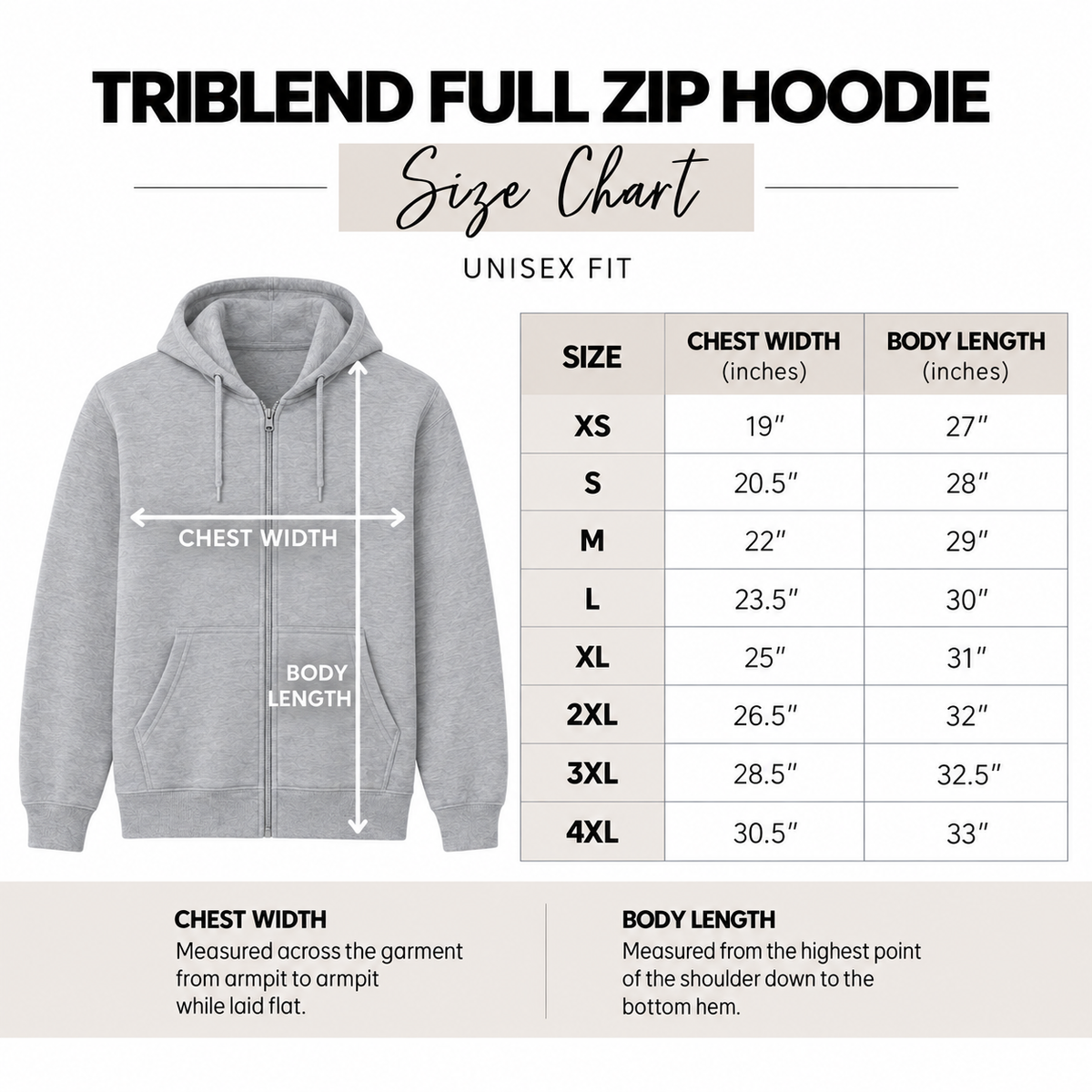 Unisex Full Zip Hoodie (Printed or Embroidered Option)