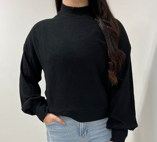 Ribbed Balloon Sleeve Top: SIZE S