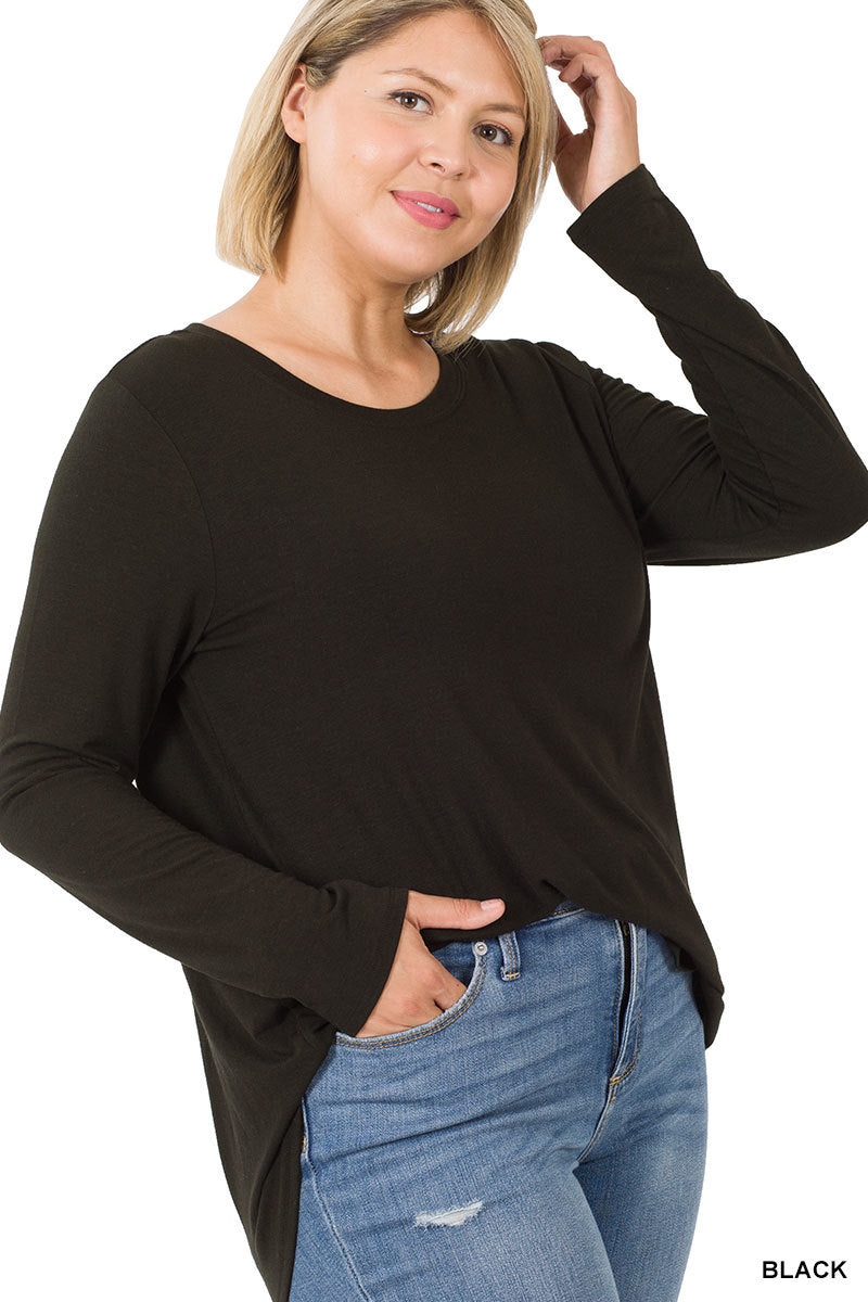 Curvy Round Neck Round Hem Long Sleeve