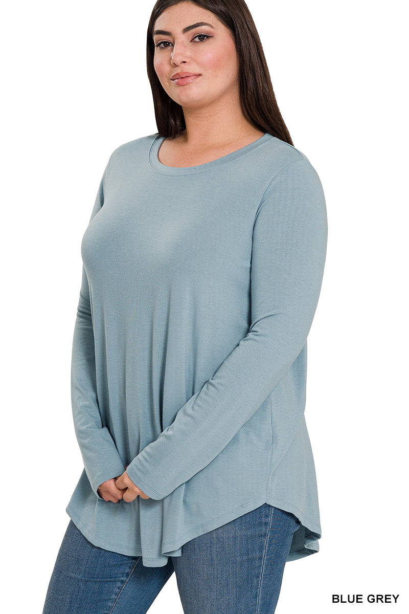 Curvy Round Neck Round Hem Long Sleeve