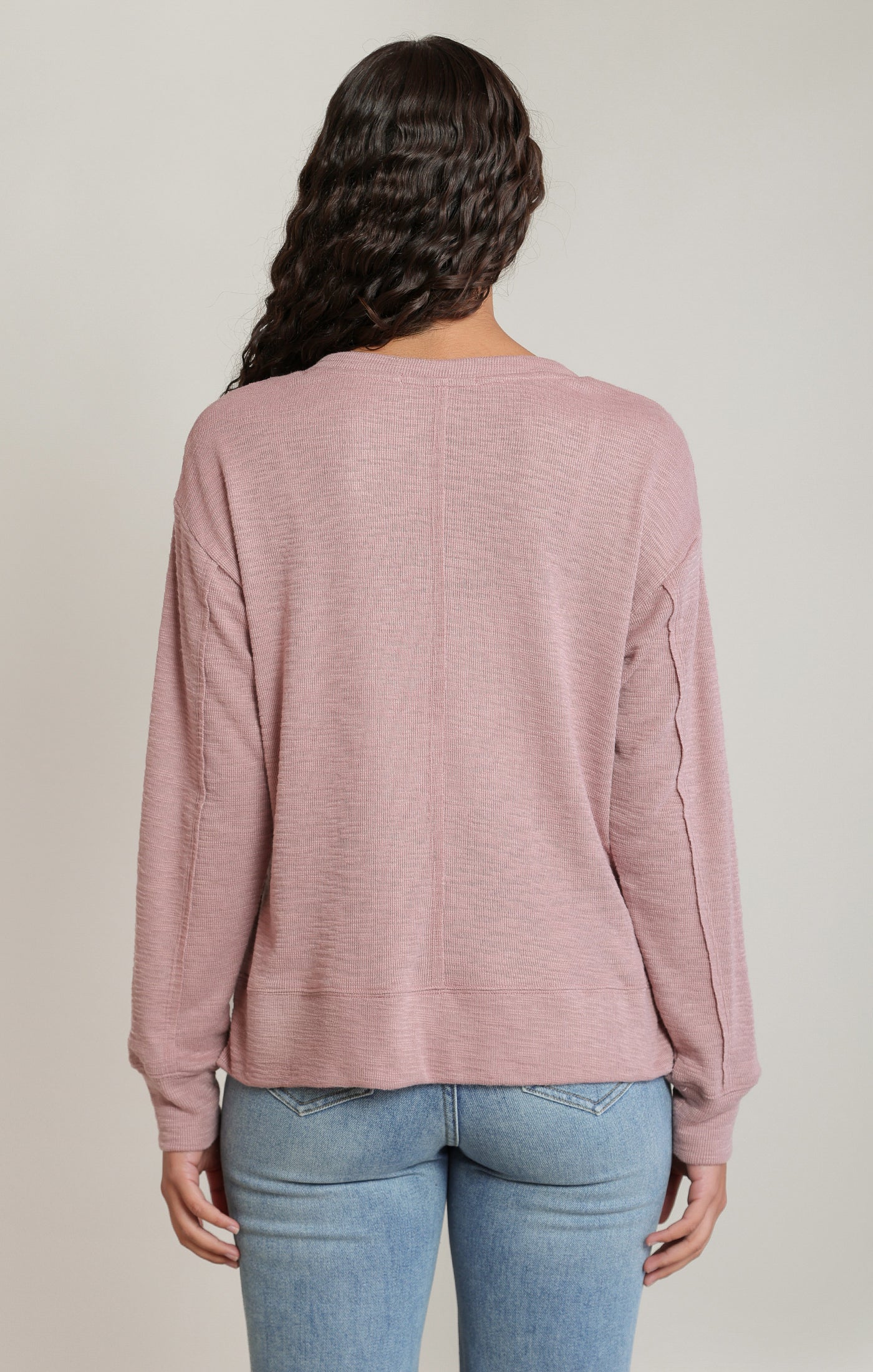 V-Neck Knit Top -Dusty Rose