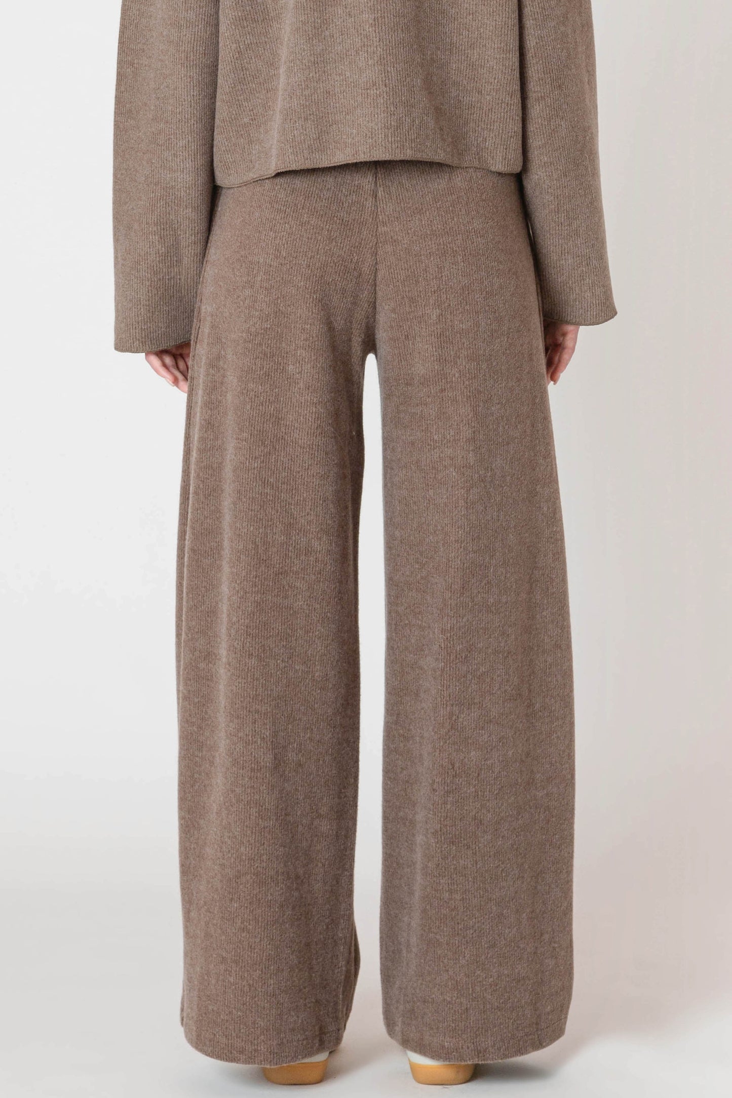 Wide Leg Ribbed Pant -Mocha Heather