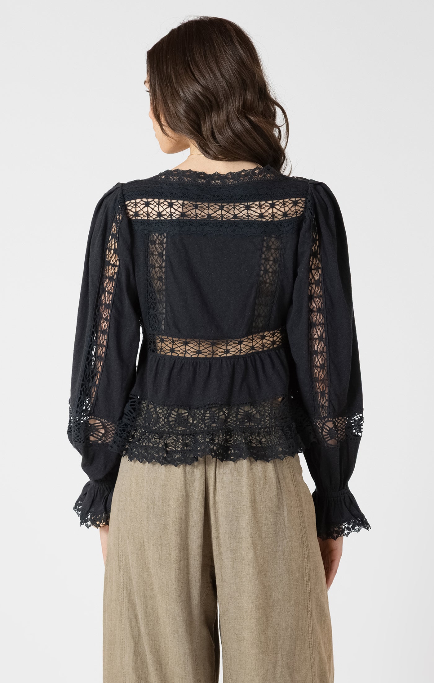 Mixed Fabric Lace Trim Top