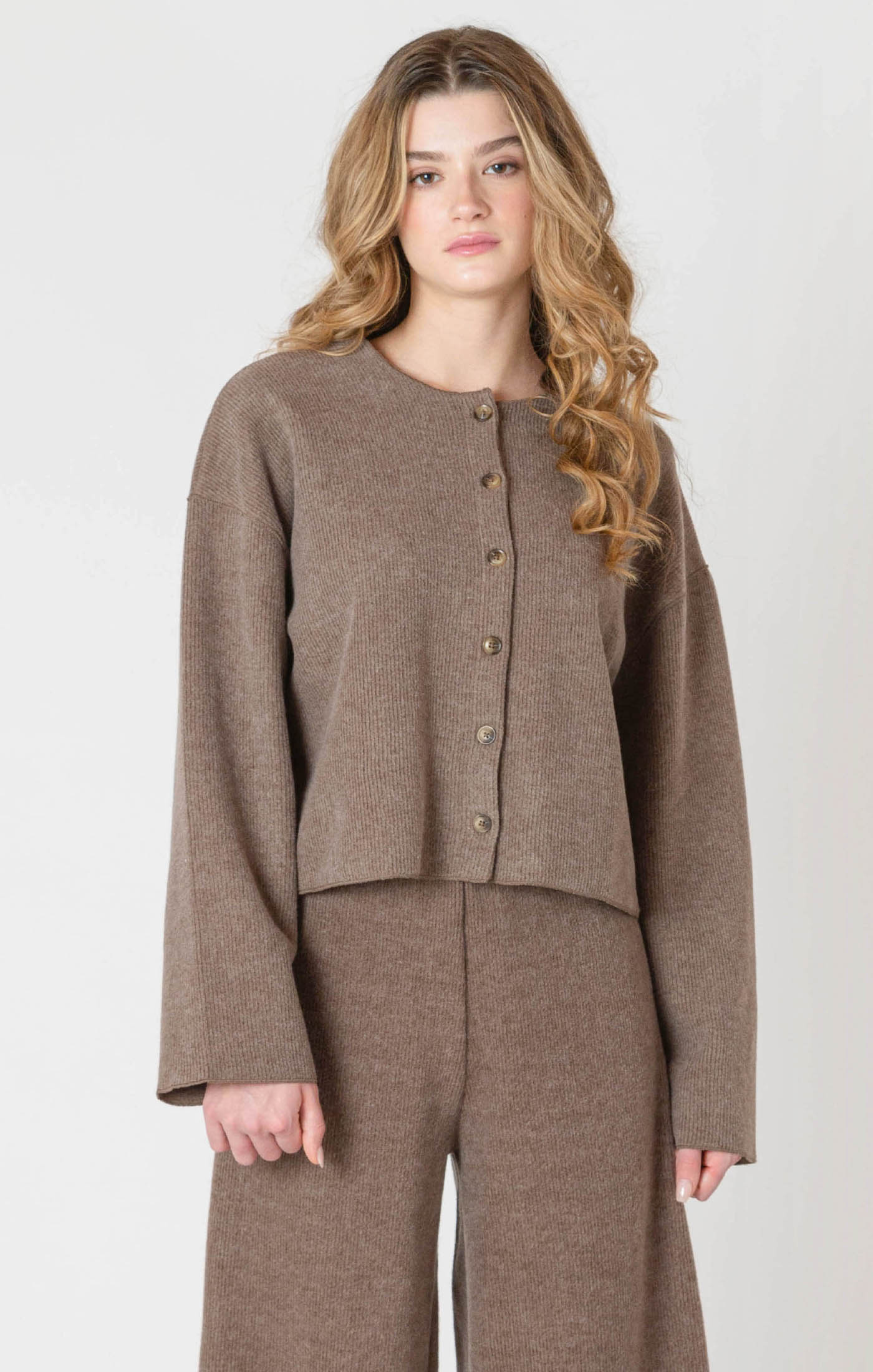 Ribbed Cardigan - Mocha Heather