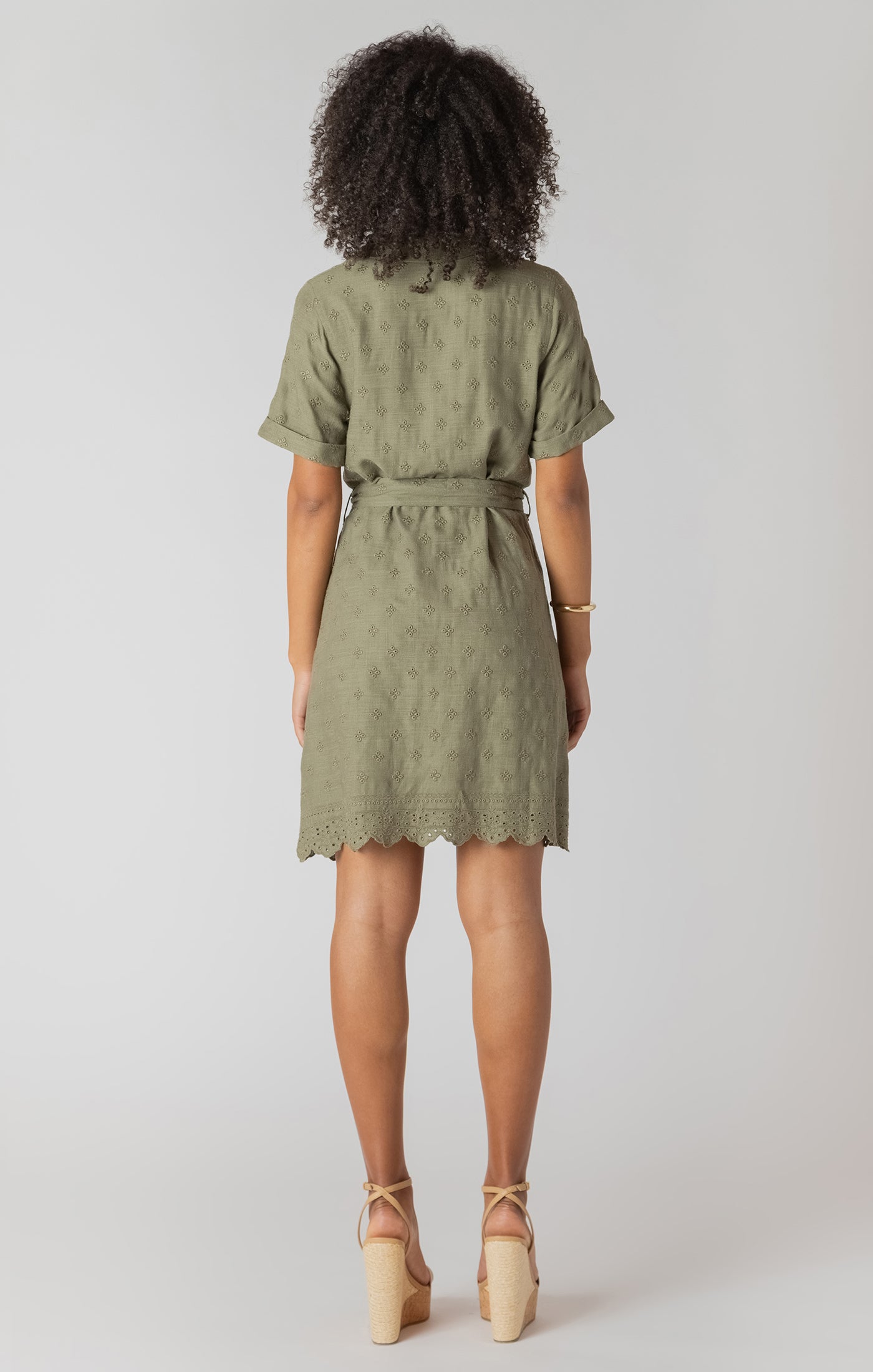 Linen Eyelet Mini Shirt Dress