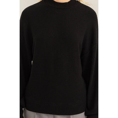 Ribbed Balloon Sleeve Top: SIZE S