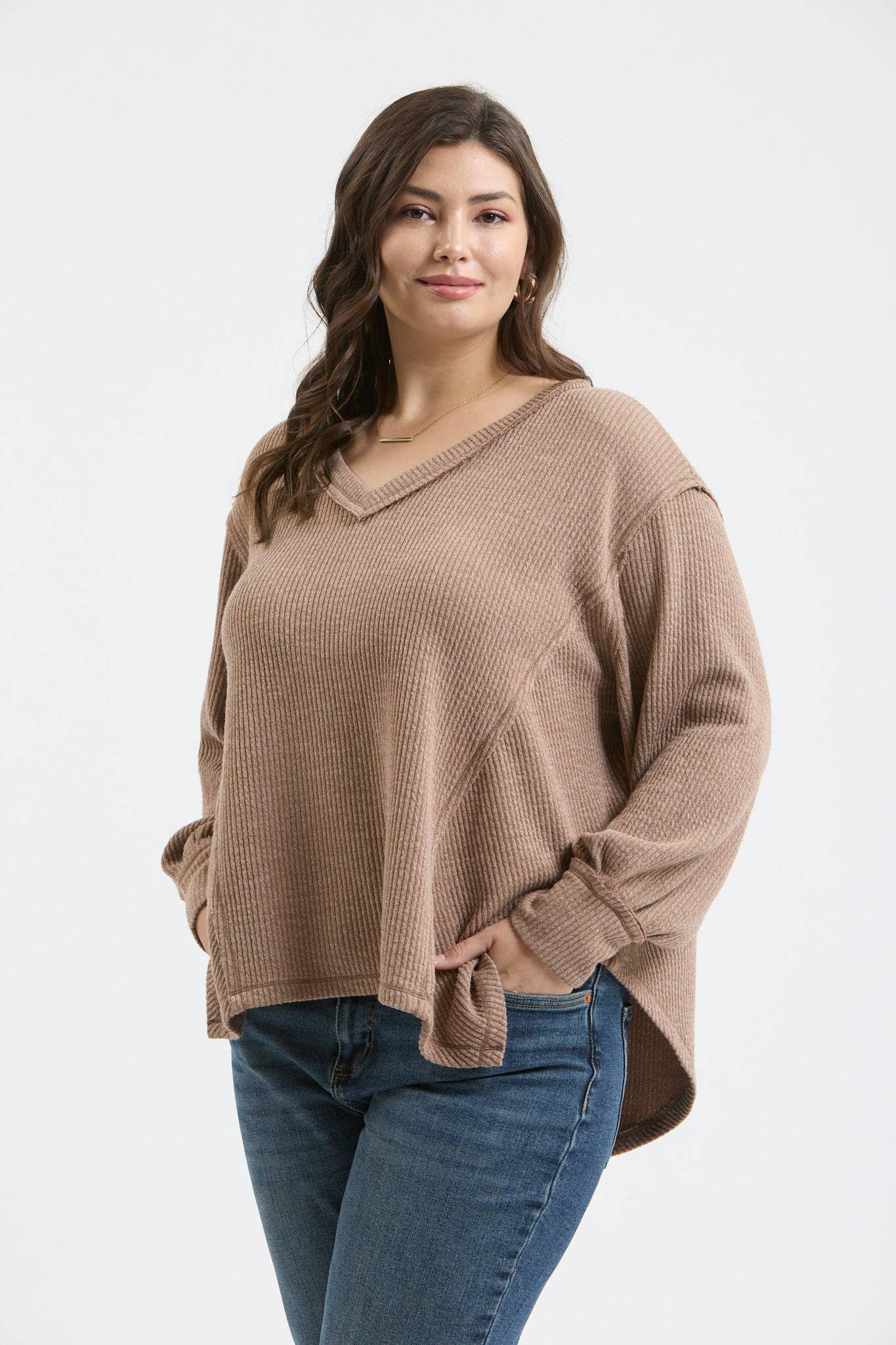 Blu Pepper Curvy Asymmetrical Hem Long Sleeve Knit