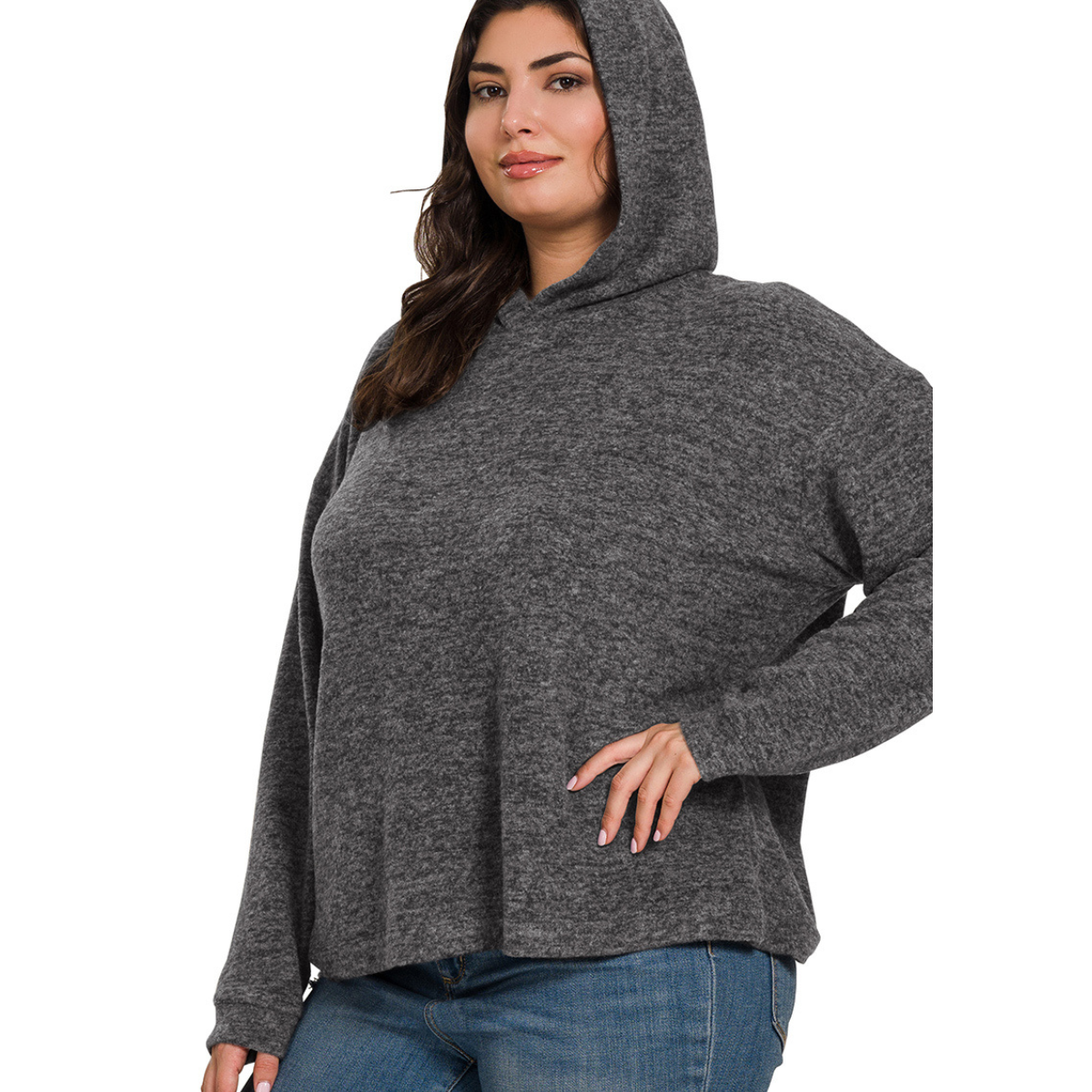 Curvy Hooded Melange Sweater
