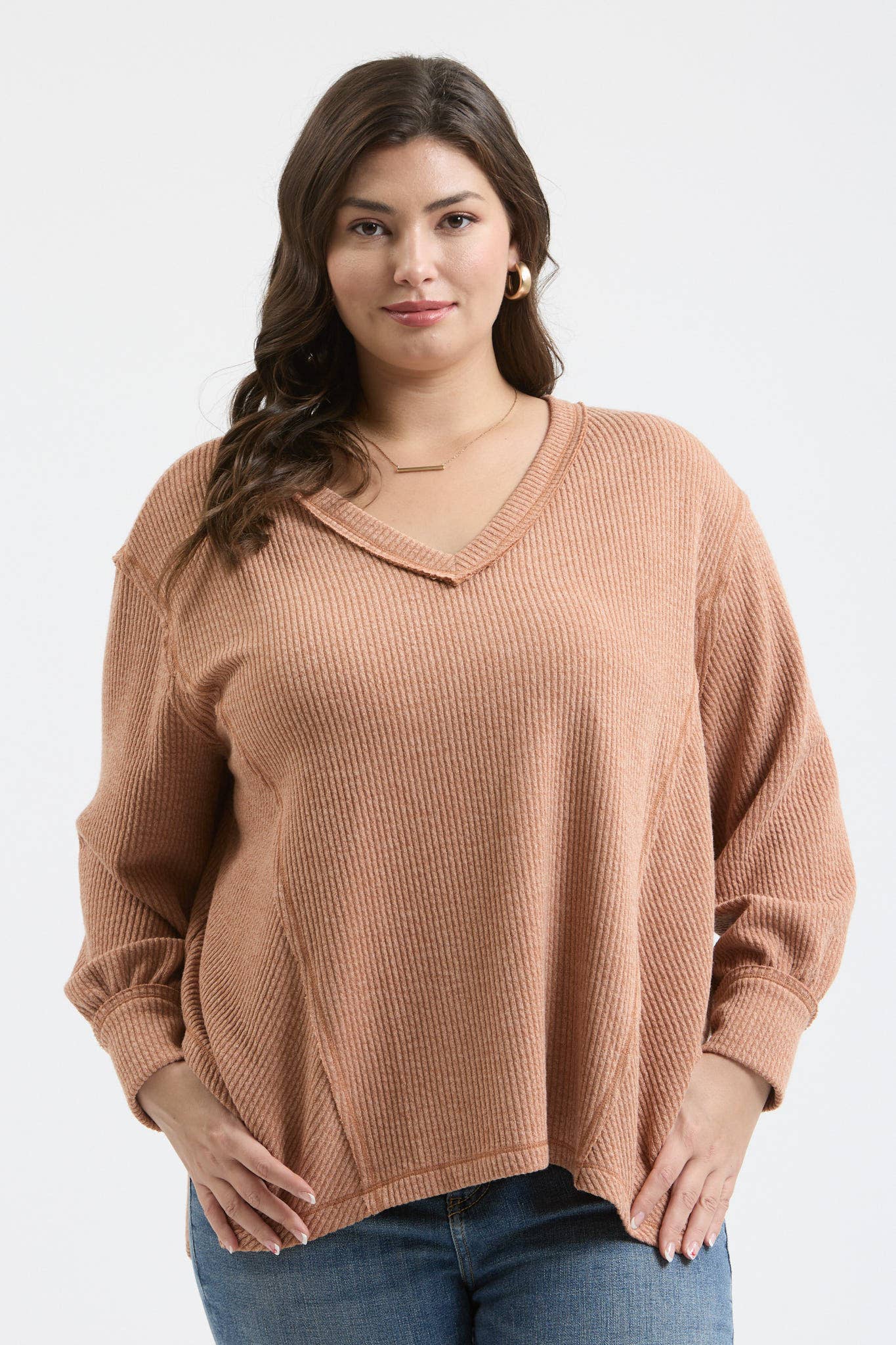 Blu Pepper Curvy Asymmetrical Hem Long Sleeve Knit