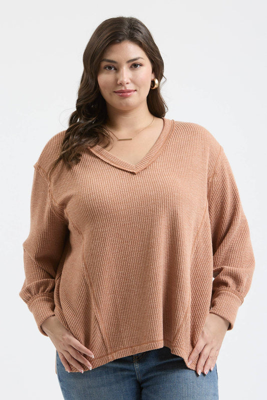 Curvy Asymmetrical Hem Long Sleeve Knit