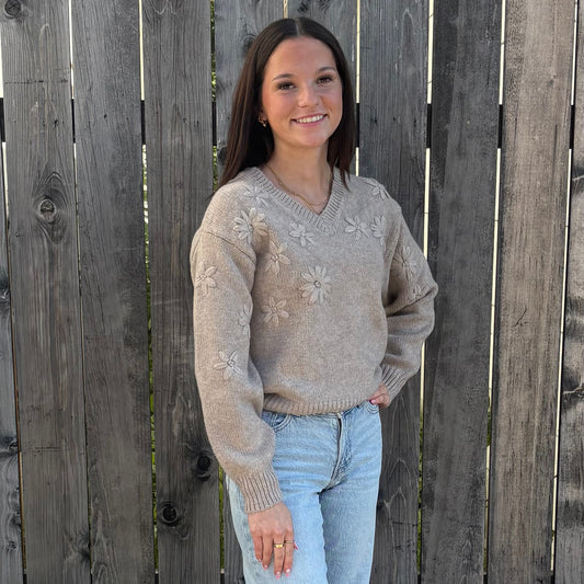 Flower Embroidered Sweater Top