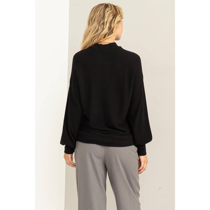 Ribbed Balloon Sleeve Top: SIZE S