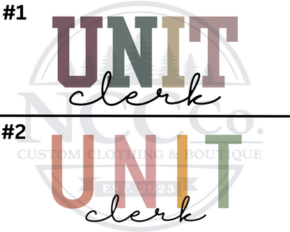 Unit Clerk - Centre Chest Designs