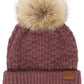 C.C Stitch Pattern Cuff Beanie with Pom