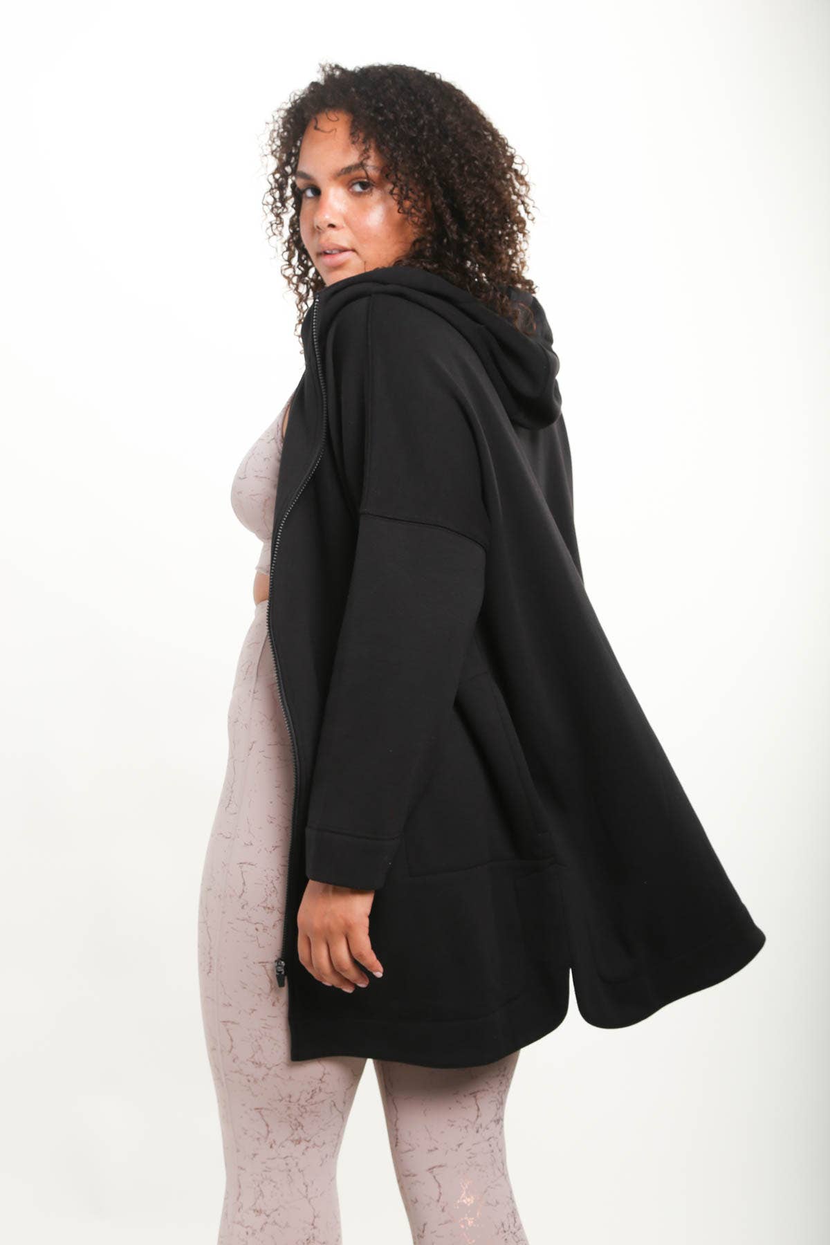 Mono B Curvy Longline Zip-Up Jacket with Hood