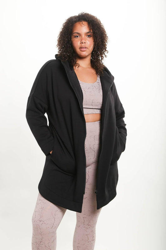 Mono B Curvy Longline Zip-Up Jacket with Hood