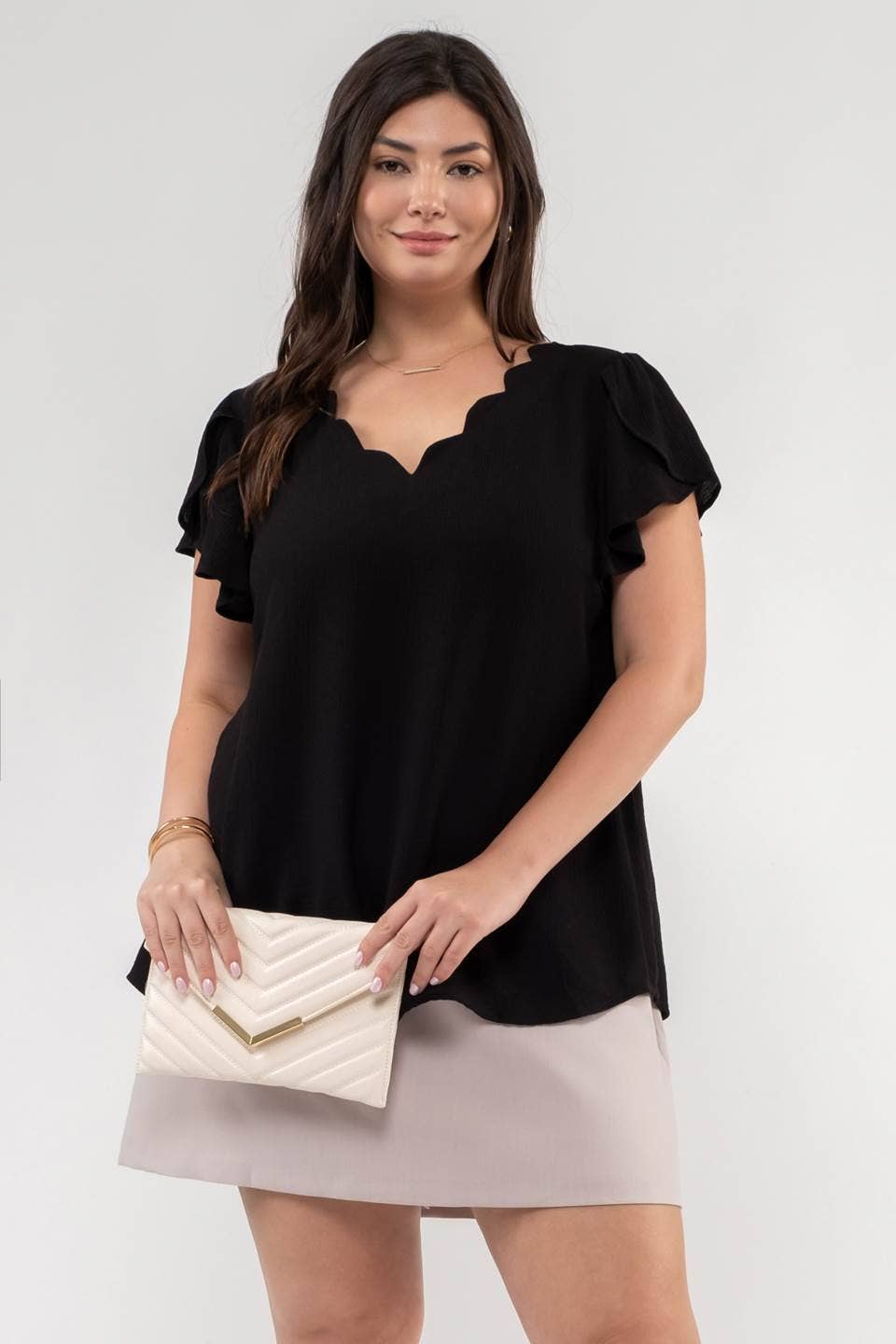 Blu Pepper Curvy V-Neck Tulip Sleeve Blouse