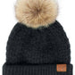 C.C Stitch Pattern Cuff Beanie with Pom