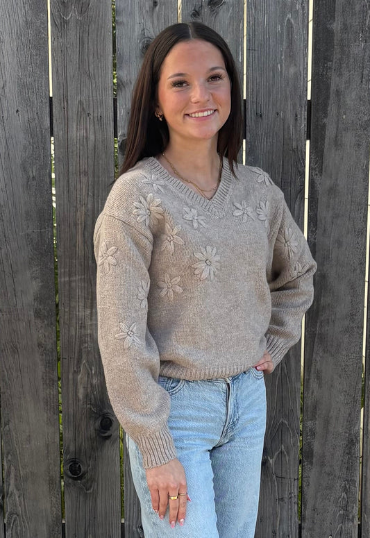 Flower Embroidered Sweater Top
