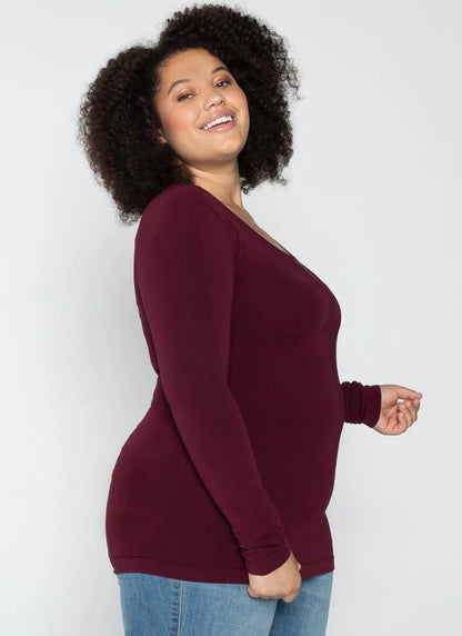 Curvy Bamboo Scoop Neck Long Sleeve