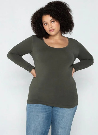 Curvy Bamboo Scoop Neck Long Sleeve