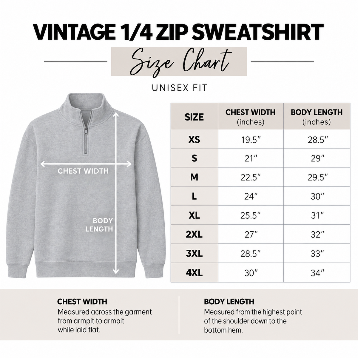 Unisex Vintage 1/4 Zip (Printed or Embroidered Option)
