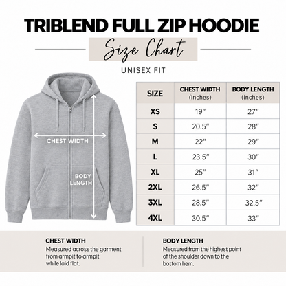 Unisex Full Zip Hoodie (Printed or Embroidered Option)