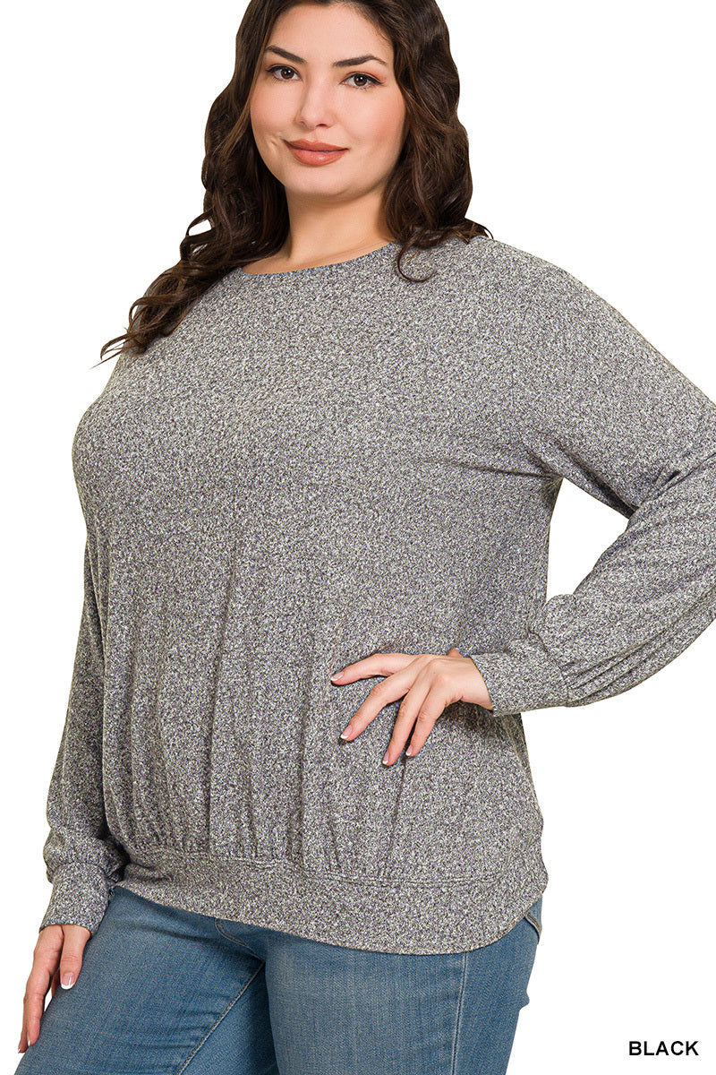 Zenana Curvy Melange Round Neck Sweater