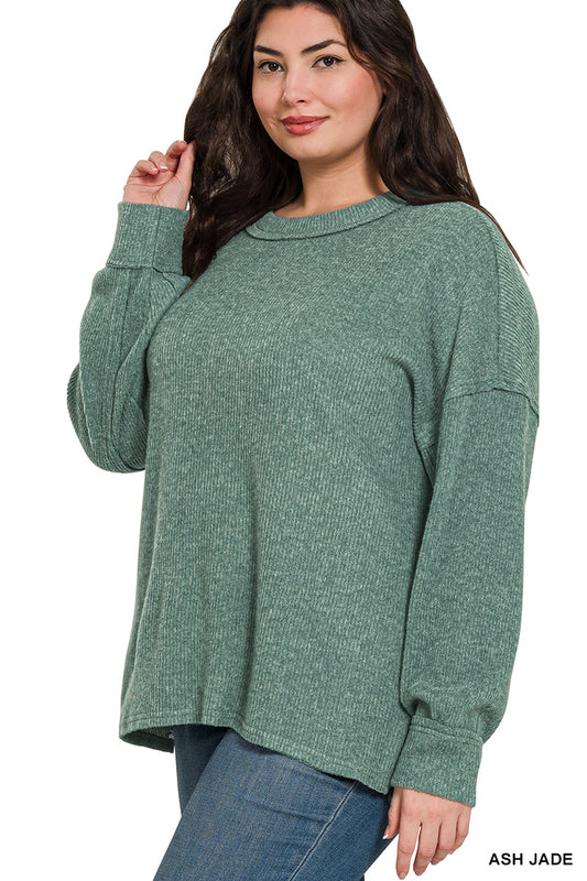 Curvy Ribbed Drop Shoulder Sweater