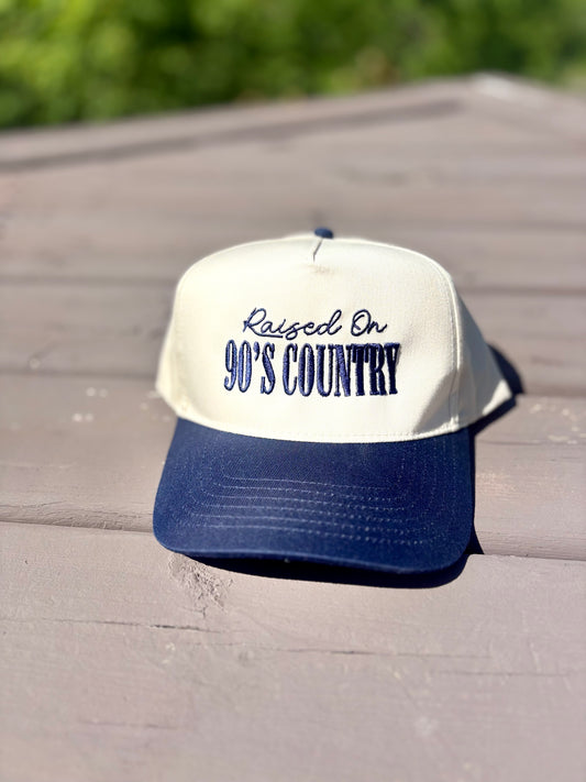 “Raised on 90’s Country” Trucker Hat- navy