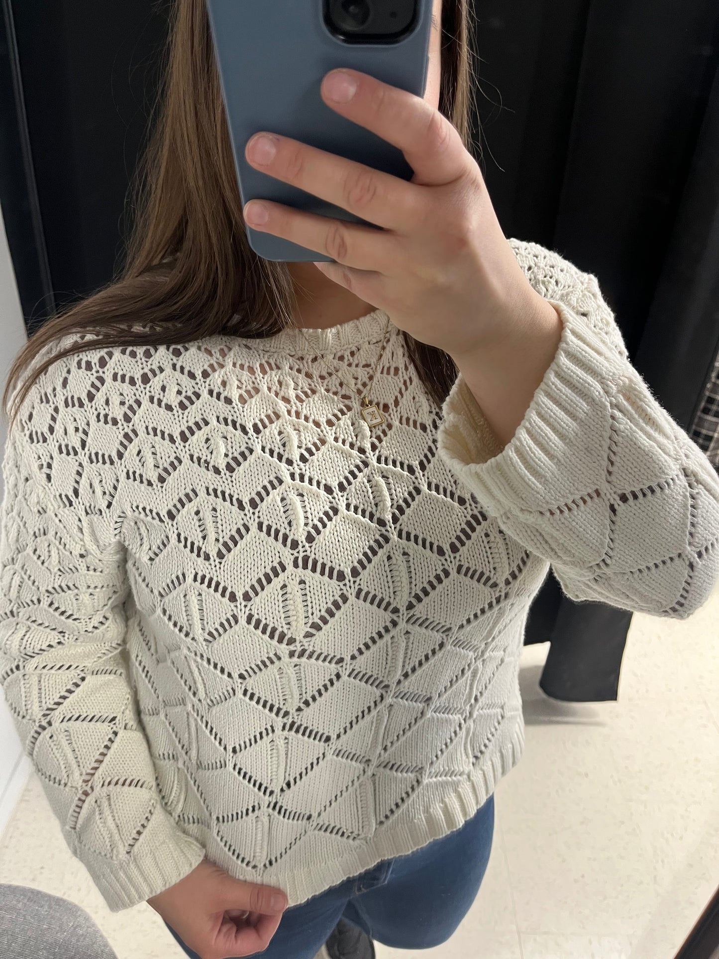 Ecru Crochet Sweater