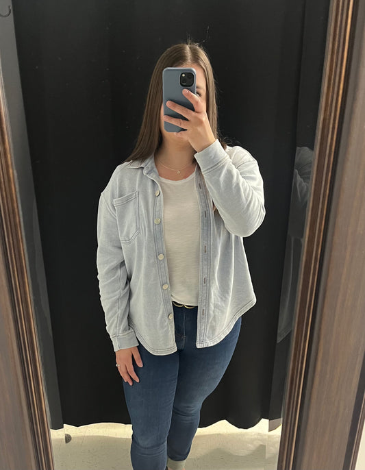 Knit Denim-Look Button Up