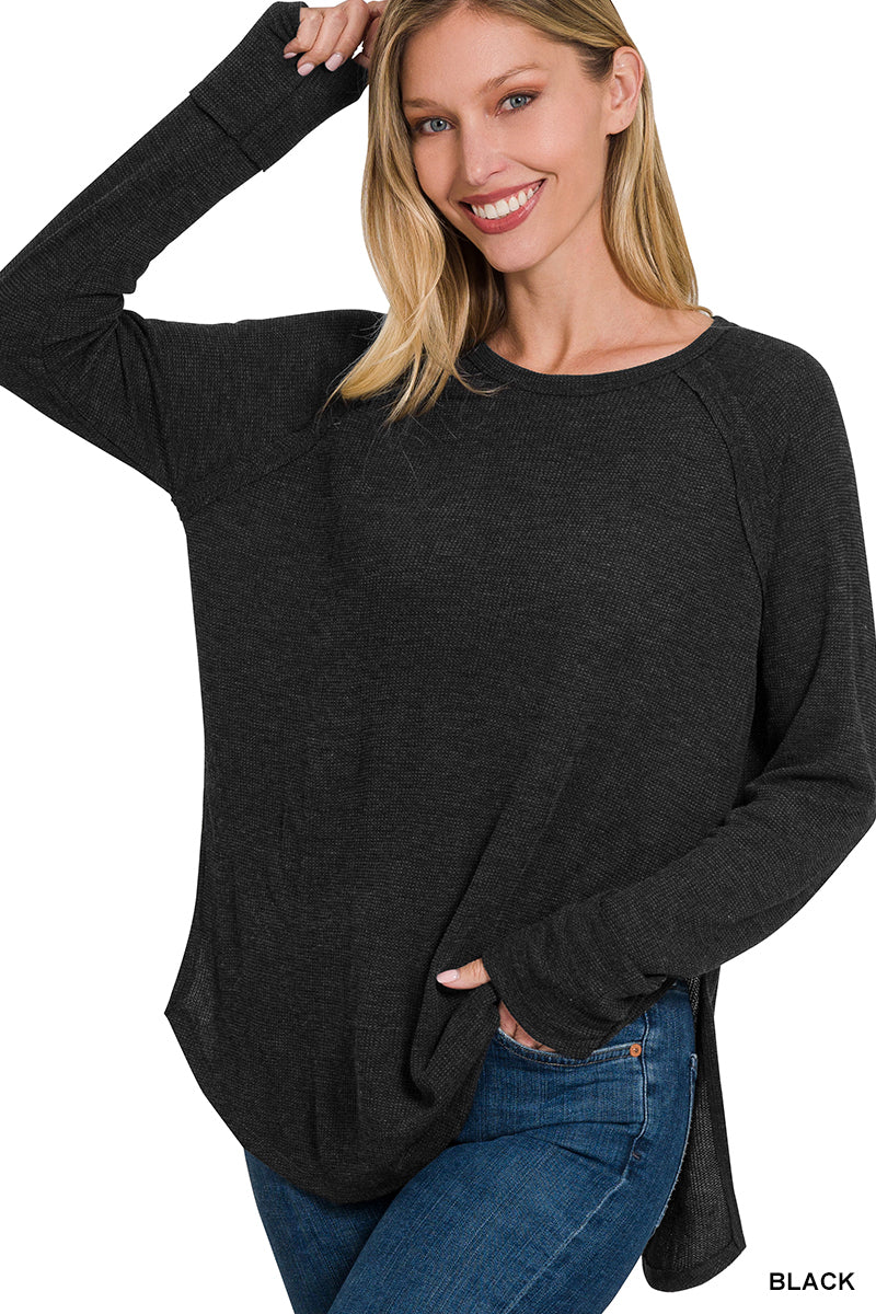 Zenana Melage Waffle Long Sleeve