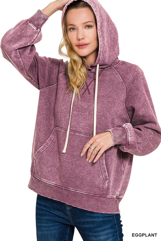 Zenana Acid Wash Fleece Hoodie