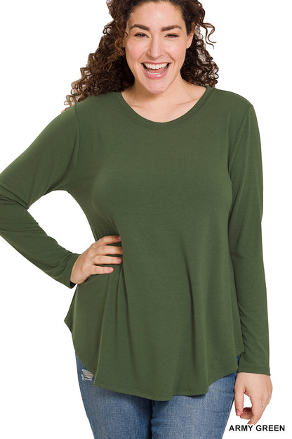 Curvy Round Neck Round Hem Long Sleeve