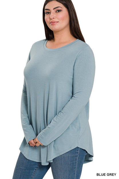 Curvy Round Neck Round Hem Long Sleeve