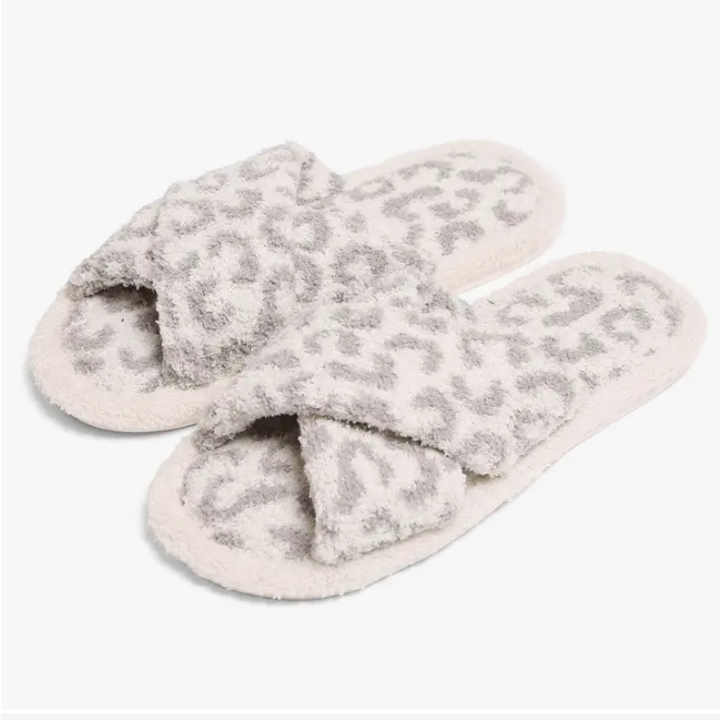 Grey Leopard Crossover Slippers