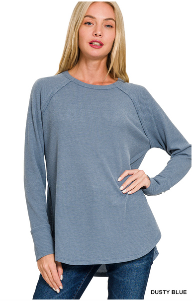 Zenana Melage Waffle Long Sleeve