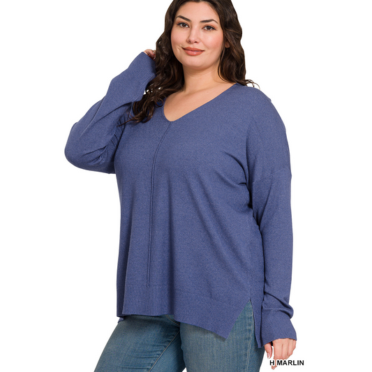 Zenana Curvy Front Seam Long Sleeve