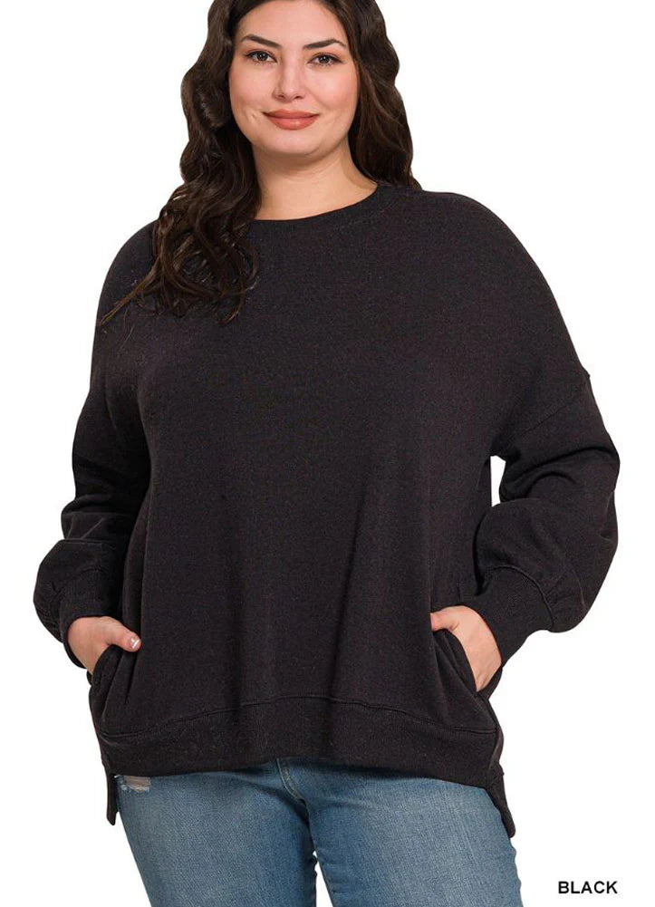 Zenana Curvy Fleece Hi-Low Boyfriend Sweater